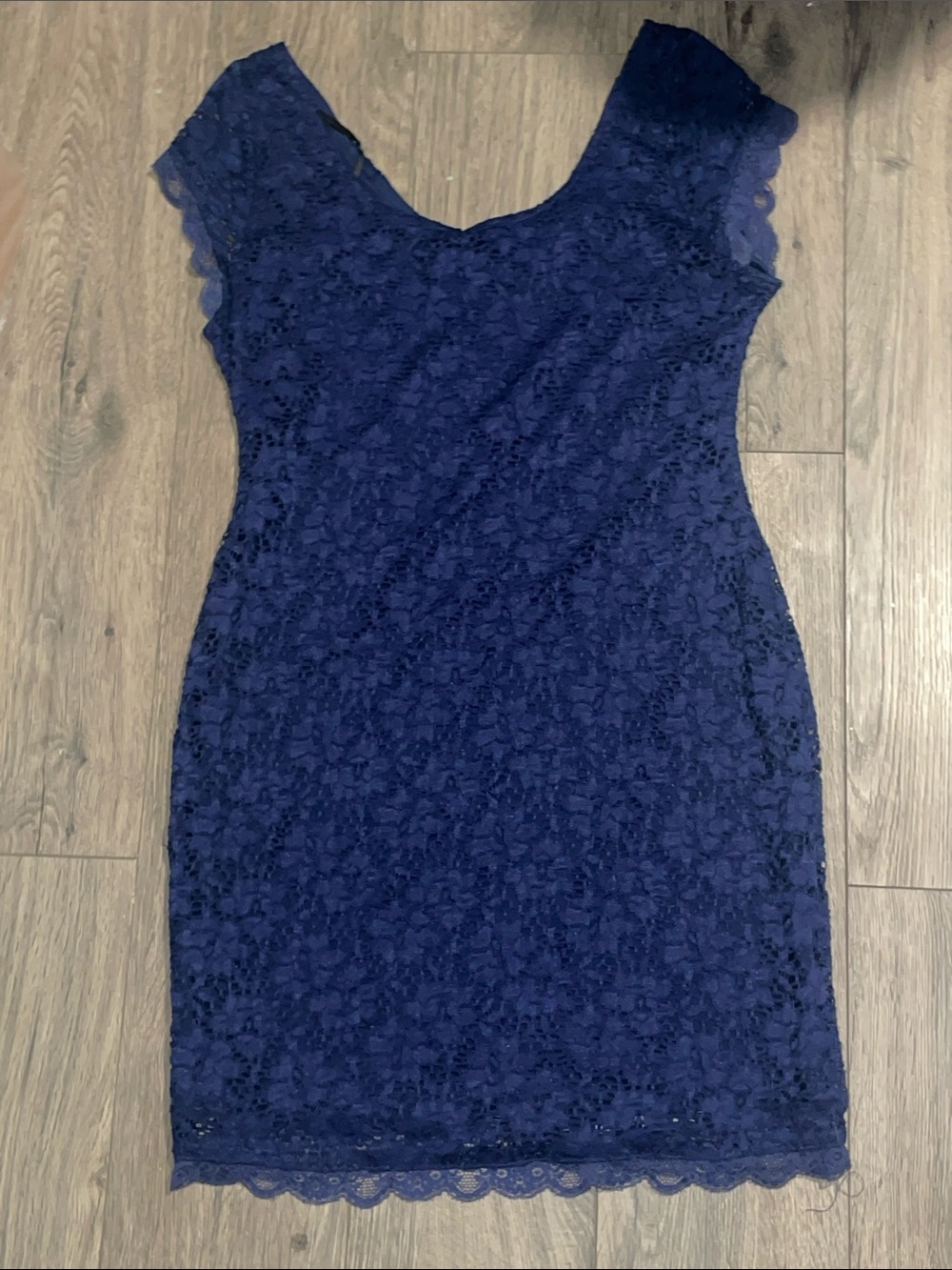 Elegant BabyDoll Lace Navy Cap-Sleeve Dress Womens USA LARGE
